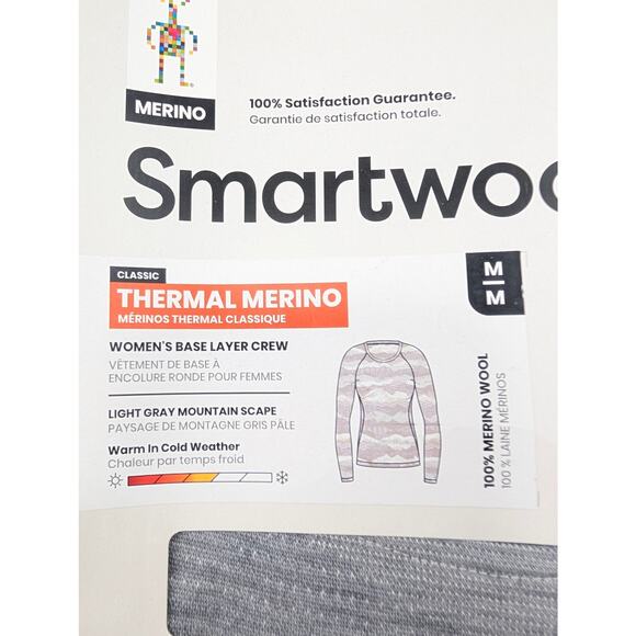 Smartwool Womens Med Crew Merino Wool Thermal Base Layer Top Gray Mountainscape - Picture 6 of 8